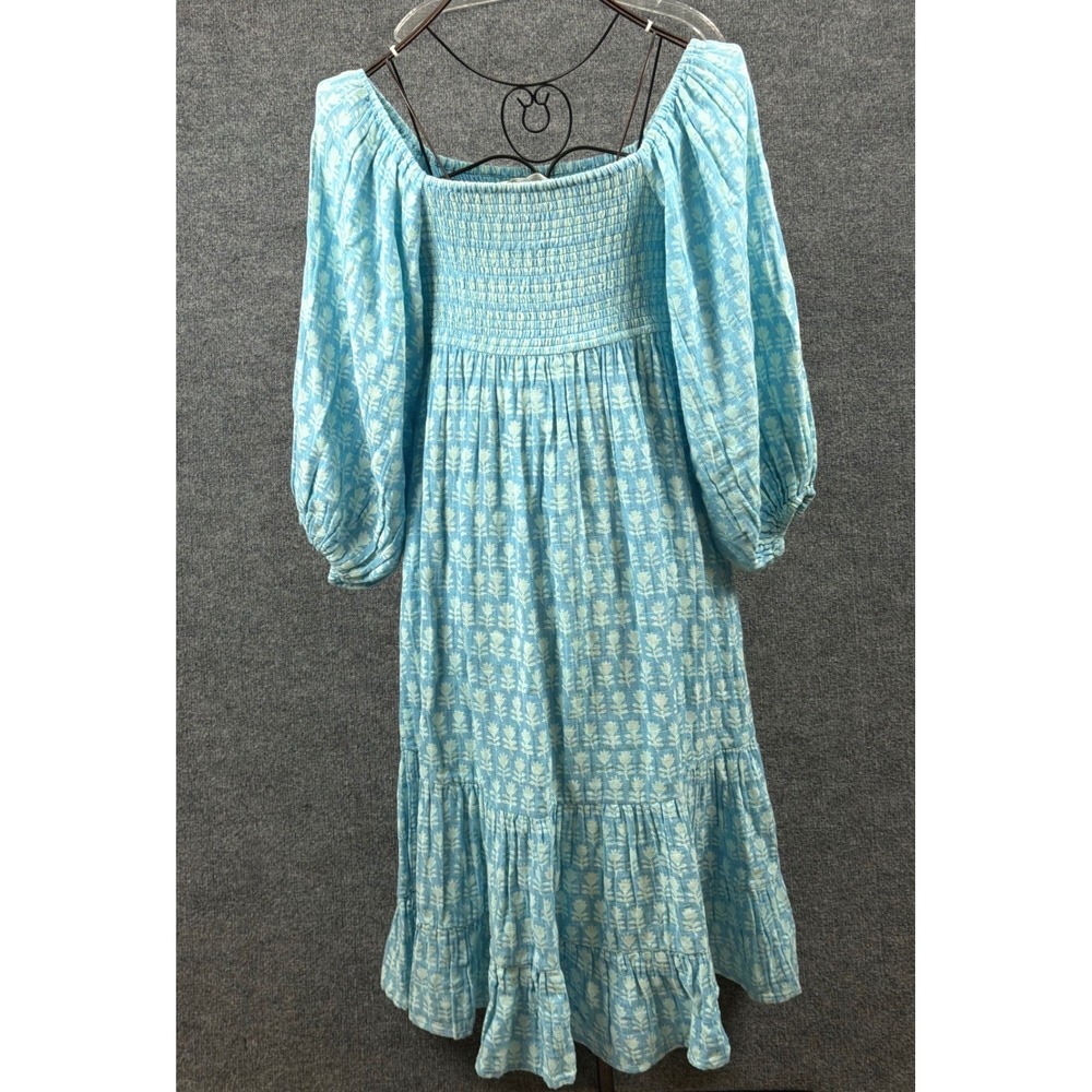 NWT Anaak Habiba Off-Shoulder Dress Blue Floral Smocked Midi Boho Cottagecore Sm
